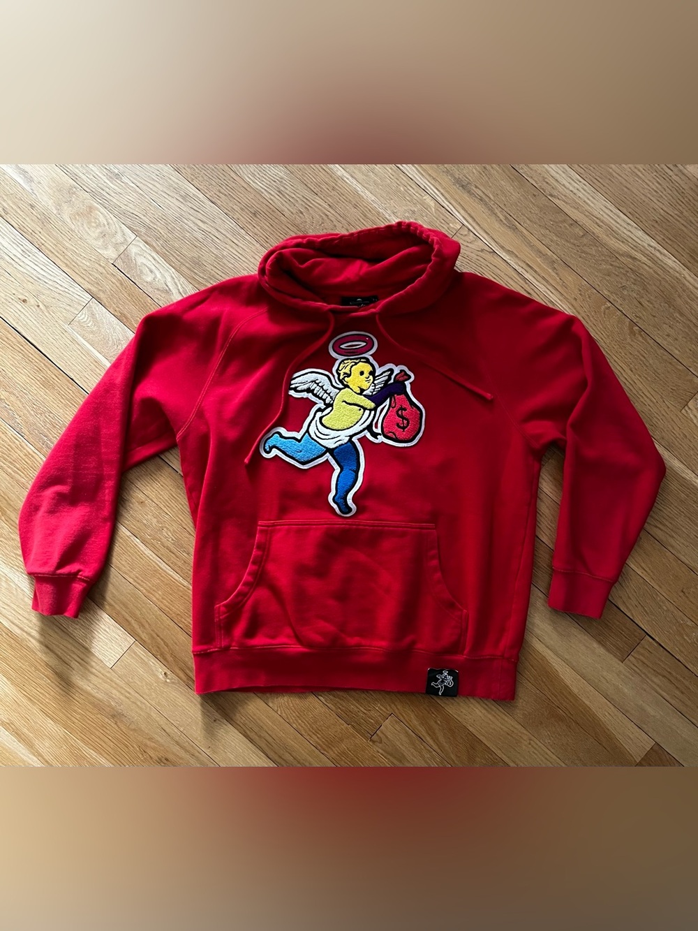 Hasta Muerte Red Hoodie with Chenille Money Angel Patch